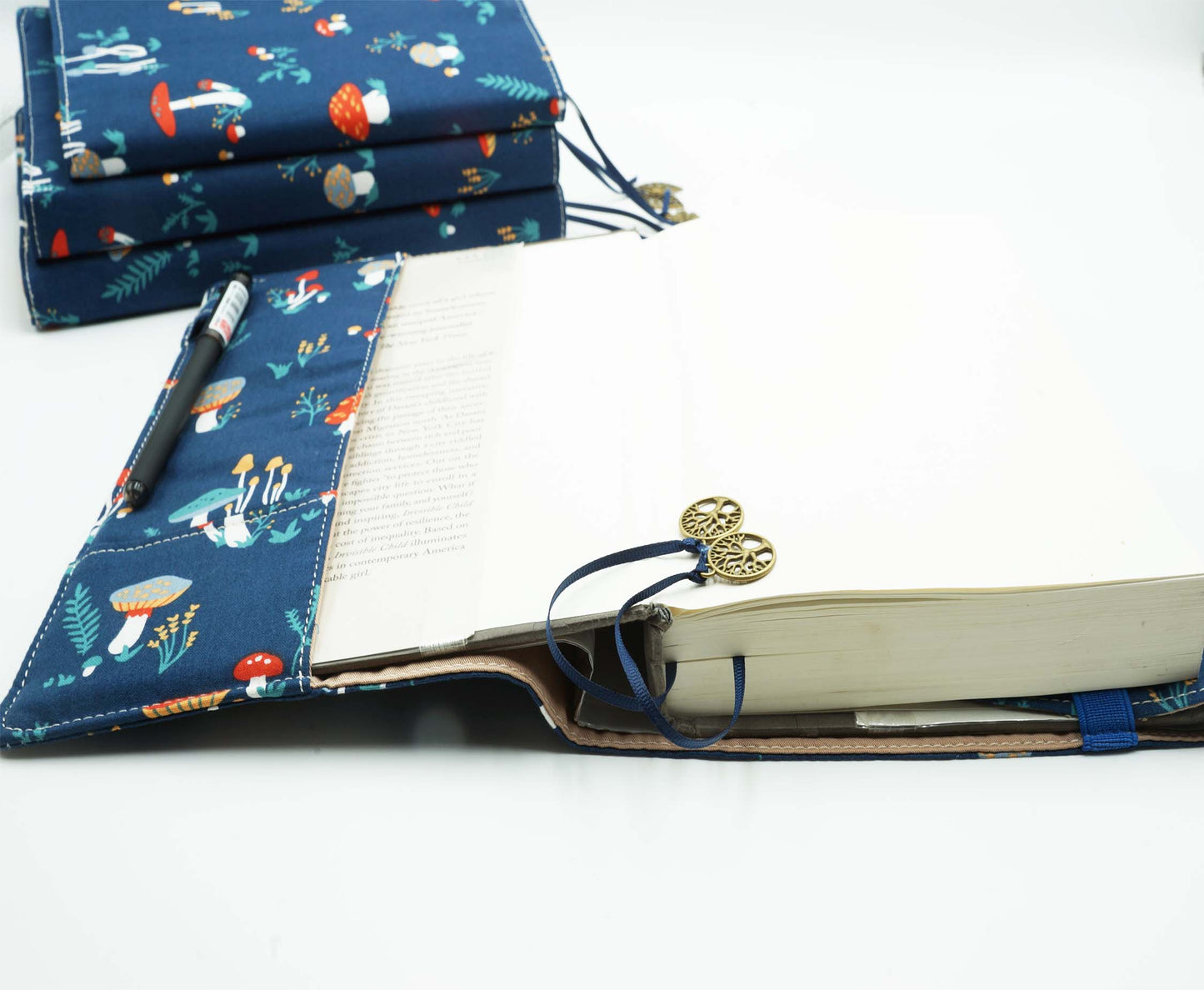 Mushroom Village Fabric Book Cover