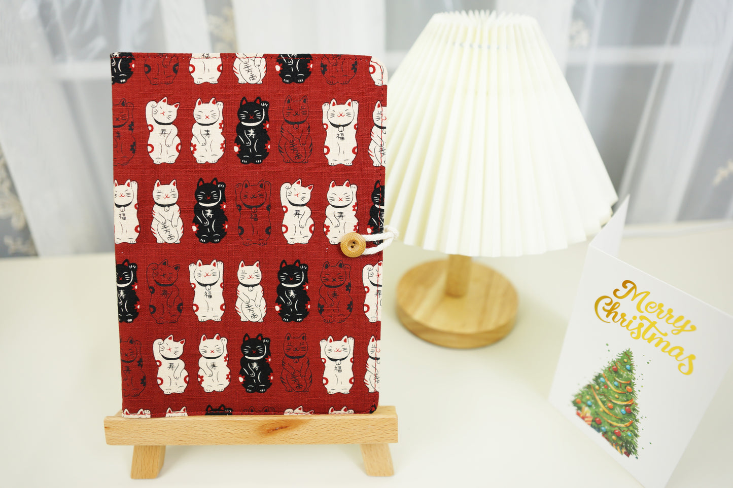 Red Lucky Cats Fabric Notebook, Bullet Journal