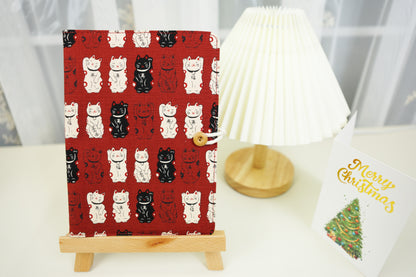 Red Lucky Cats Fabric Notebook, Bullet Journal