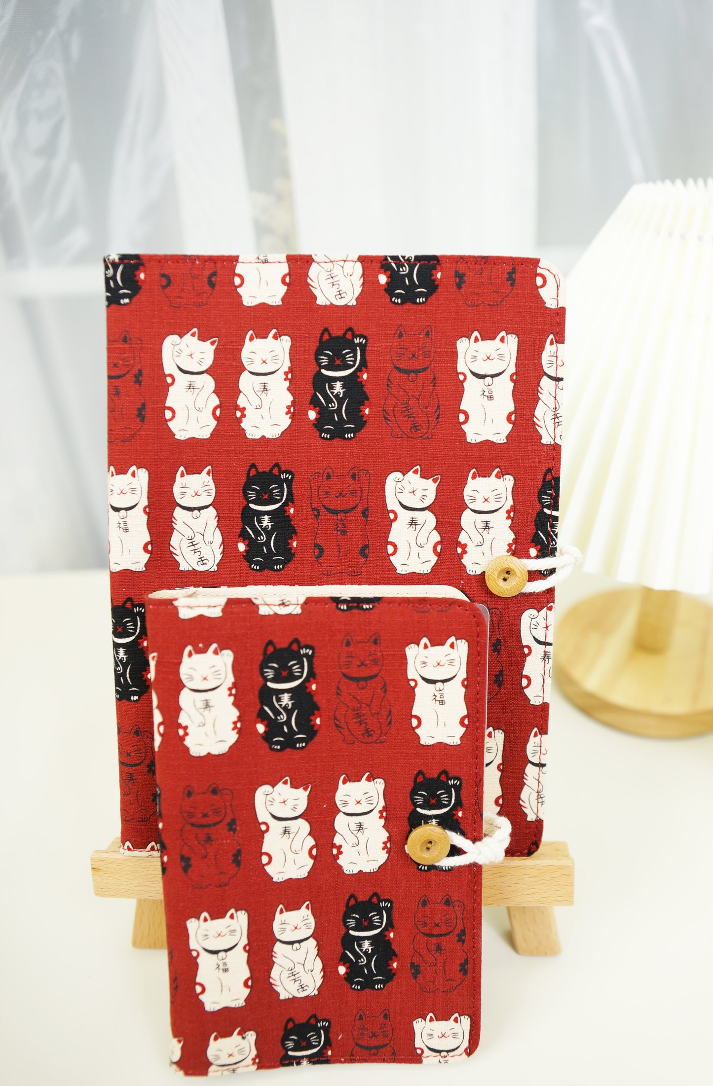Red Lucky Cats Fabric Notebook, Bullet Journal