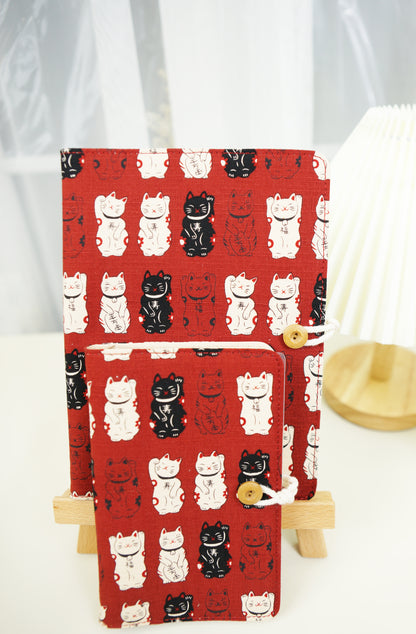 Red Lucky Cats Fabric Notebook, Bullet Journal