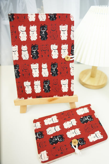 Red Lucky Cats Fabric Notebook, Bullet Journal