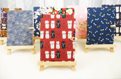 Red Lucky Cats Fabric Notebook, Bullet Journal