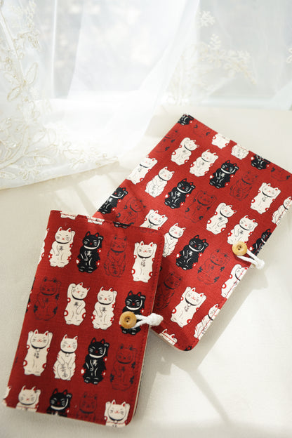 Red Lucky Cats Fabric Notebook, Bullet Journal