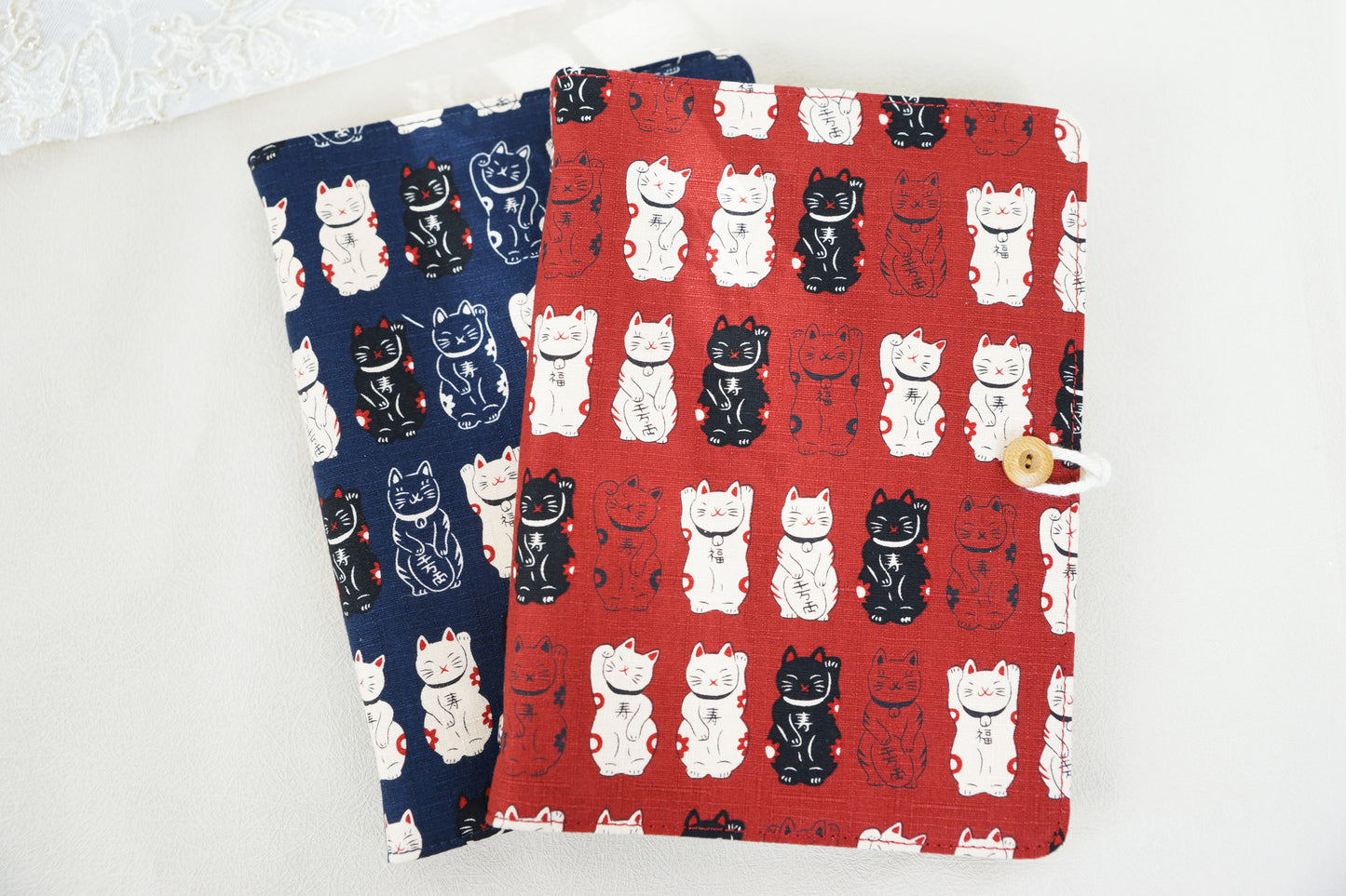 Red Lucky Cats Fabric Notebook, Bullet Journal