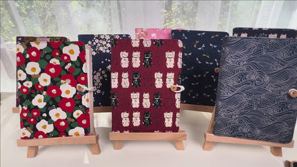 Red Lucky Cats Fabric Notebook, Bullet Journal